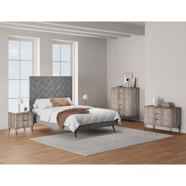 Manhattan Comfort 3-Piece DUMBO 5-Drawer Tall Dresser, 3-Drawer Standard Dresser and Nightstand 2.0 in Rustic Grey 3-DB09-GY - main